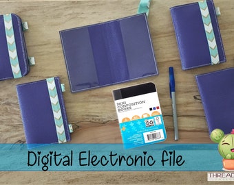 ARQUIVO DIY-DIGITAL - Argola 5x7 - Mini capa de livro de composição, com fecho elástico e presilhas para caneta - com bordado à máquina - Design322