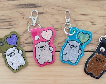 DIY-DIGITAL FILE - Bear with Heart Balloon - Valentine Day - 4x4 hoop - Snap tab / Key fob  ith Machine Embroidery Design File