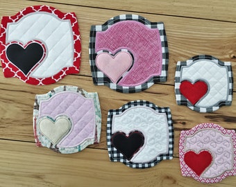 DIY-DIGITAL FILE - 5x7,  6x10, 8x10 hoops - Heart Valentine Chalkboard Mug Rug with appliqué & 2 stipple options -ith machine  embroidery