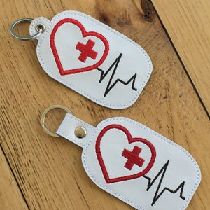 DIY-DIGITAL File - Heartbeat Heart Nurse - Snap tab / Key fob  ITH Machine Embroidery Design File In the hoop