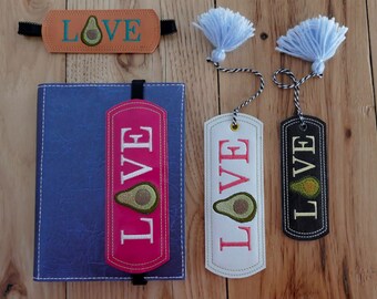 DIY-DIGITAL FILE - Avocado with L O V E, Eyelet Bookmark and Planner Band  - In the hoop machine  embroidery design