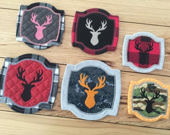 DIY-DIGITAL FILE - Deer Coasters or Pot Hot Pads, center deer silhouette, design set, applique and stipple  - ith machine  embroidery design