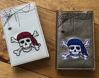 DIY-DIGITAL File - Skull and Crossbones with Web and Bats - F L I P notepad cover  ITH Machine Embroidery Design