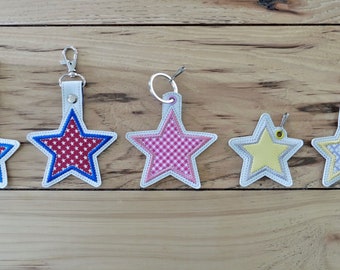 DIY-DIGITAL FILE - Applique star  - 4x4 hoop and 5x7-hoop - Snap tab / Key fob  ith Machine Embroidery Design File