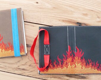 ARQUIVO DIY-DIGITAL - Capa de bloco de notas estilo flip de chamas / com arquivo de design de bordado à máquina - No aro