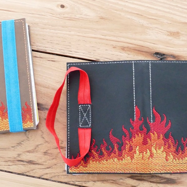 DIY-DIGITAL FILE - Flames Flip style  Notepad Cover  / ith Machine Embroidery Design File - In the hoop