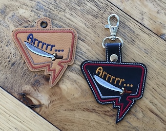 DIY-DIGITAL File - Arrrrr & Sword Speech Bubble Pirate Style - Snap tab / Key fob / Bag tag  ITH Machine Embroidery Design File In the hoop