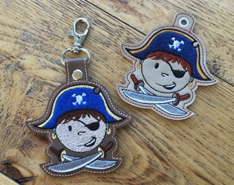DIY-DIGITAL File - Child Pirate Happy Pirate style - Snap tab / Key fob / Bag tag  ITH Machine Embroidery Design File In the hoop