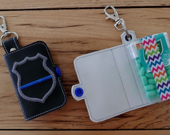 DIY-DIGITAL FILE - Tic Tac box Cover- Back the Blue Applique shield with stripe  - 5x7 hoop - Snap tab /  ith Machine Embroidery Design File