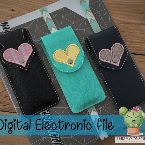DIY-DIGITAL FILE - 6x10 hoop - Planner band or Binder Book Pen Holder Case Pencil case - Heart Applique - ith Machine Embroidery - Design302