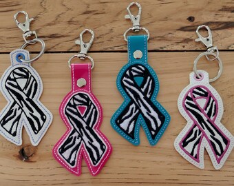 DIY-DIGITAL FILE - Zebra Rare Disease - E D S Awareness Ribbon - Snap tab / Key fob / -ith Machine Embroidery Design File In the hoop