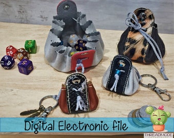 DIY-DIGITAL FILE - 4x4 and 5x7 - Mini keychain and x-small Dice Bag, Medieval Coin Pouch, Drawstring Bag - ith Machine Embroidery-Design326