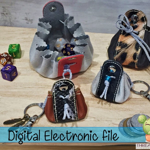 DIY-DIGITAL FILE - 4x4 and 5x7 - Mini keychain and x-small Dice Bag, Medieval Coin Pouch, Drawstring Bag - ith Machine Embroidery-Design326
