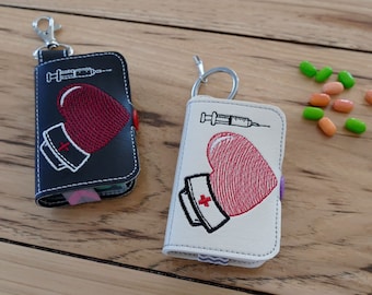 DIY-DIGITAL FILE - Tic Tac box Cover Nurse Heart and cap with syringe - 5x7 hoop - Snap tab / Key fob  ith Machine Embroidery Design File