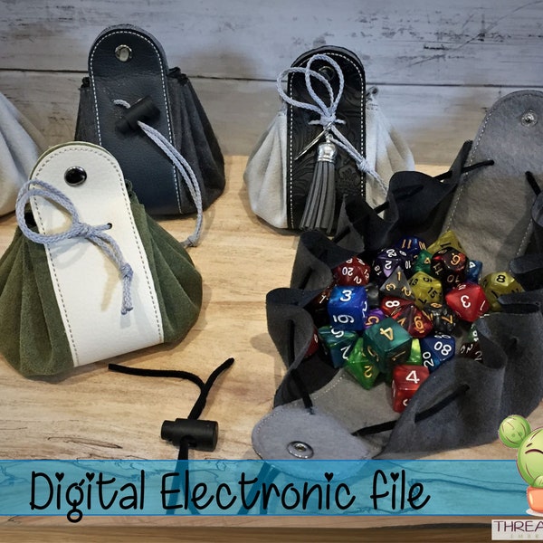 DIY-DIGITAL FILE - 8x10--9x14--13x14 - Dice Bag, Medieval Coin Pouch, Drawstring Bag - ith Machine Embroidery - Design319