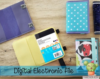 DIY-デジタルファイル - 5x7 フープ - アップリケトップミニコンポジションブックカバー、伸縮性のある留め具、ペンループ付き - 機械刺繍 - Design323