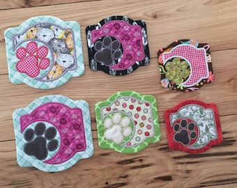 DIY-DIGITAL FILE - V2 - Frame Coasters with Paw appliqué on the side, design set, applique with stipple  - ith machine  embroidery design