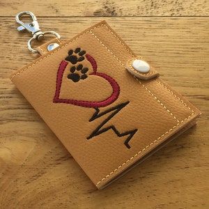 DIY-DIGITAL File - Paw Print Heart EKG Heartbeat Wallet-Gift card holder Snap tab / Key fob  ith  Machine Embroidery Design File