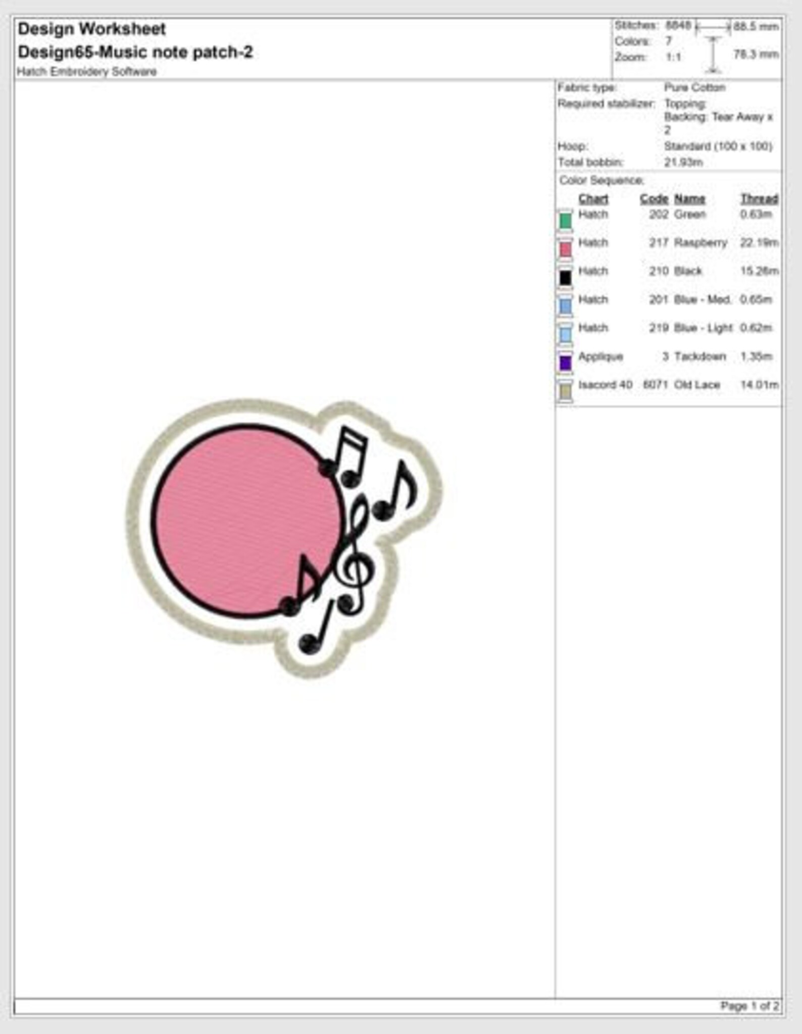 DIY-DIGITAL File PATCH Design Circle With Music Notes Ith | Etsy