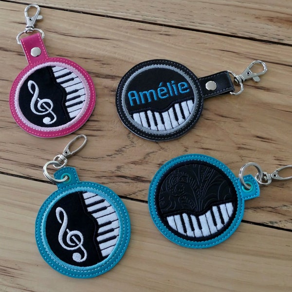 DIY-DIGITAL FILE - Piano keys round applique  - 4x4 hoop - Snap tab / Key fob  ith Machine Embroidery Design File