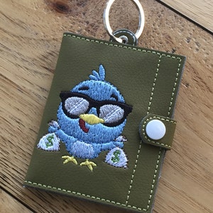 Arquivo DIY-DIGITAL - Pássaro com sacos de dinheiro com design preenchido Carteira-porta-cartão de presente Guia de encaixe / chaveiro com arquivo de design de bordado de máquina