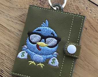 Arquivo DIY-DIGITAL - Pássaro com sacos de dinheiro com design preenchido Carteira-porta-cartão de presente Guia de encaixe / chaveiro com arquivo de design de bordado de máquina