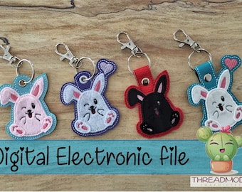 DIY-DIGITAL FILE - 4x4 hoop - Applique Bunny Snap Tab / Eyelet / bag tag - ith Machine Embroidery - Design299