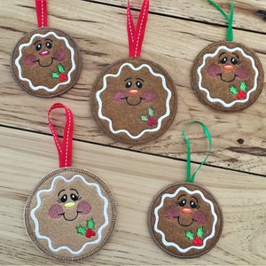 DIY-DIGITAL FILE - 4 x 4 hoop - In The Hoop Christmas Round Ginger Cookie Face Applique tree ornament  / ith Machine Embroidery Design File
