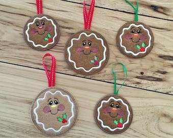 DIY-DIGITAL FILE - 4 x 4 hoop - In The Hoop Christmas Round Ginger Cookie Face Applique tree ornament  / ith Machine Embroidery Design File
