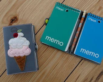DIY-DIGITAL FILE - Appliqué Ice Cream Flip style Notepad Cover with snap closure / ith Machine Embroidery Design File - In the hoop