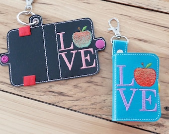 DIY-DIGITAL FIL - Tic Tac-låda med omslag, kärlek och äpple - 5x7-båge - Tryckknappsflik / nyckelring med maskinbroderidesignfil