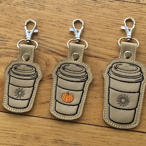 DIY-DIGITAL File - Coffee Tea Latte Pumpkin Spice To Go Cup - Snap tab / Key fob / Bag tag  ITH Machine Embroidery Design File In the hoop