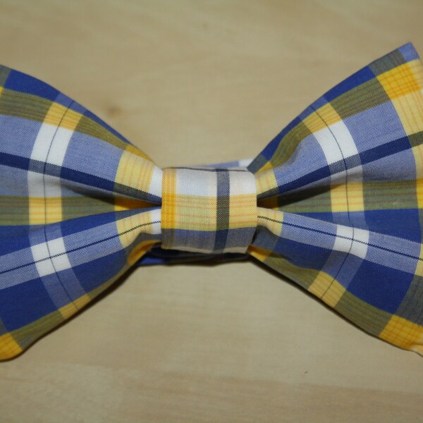 Bow tie for men, handmade bow tie, yellow and blu bow tie.