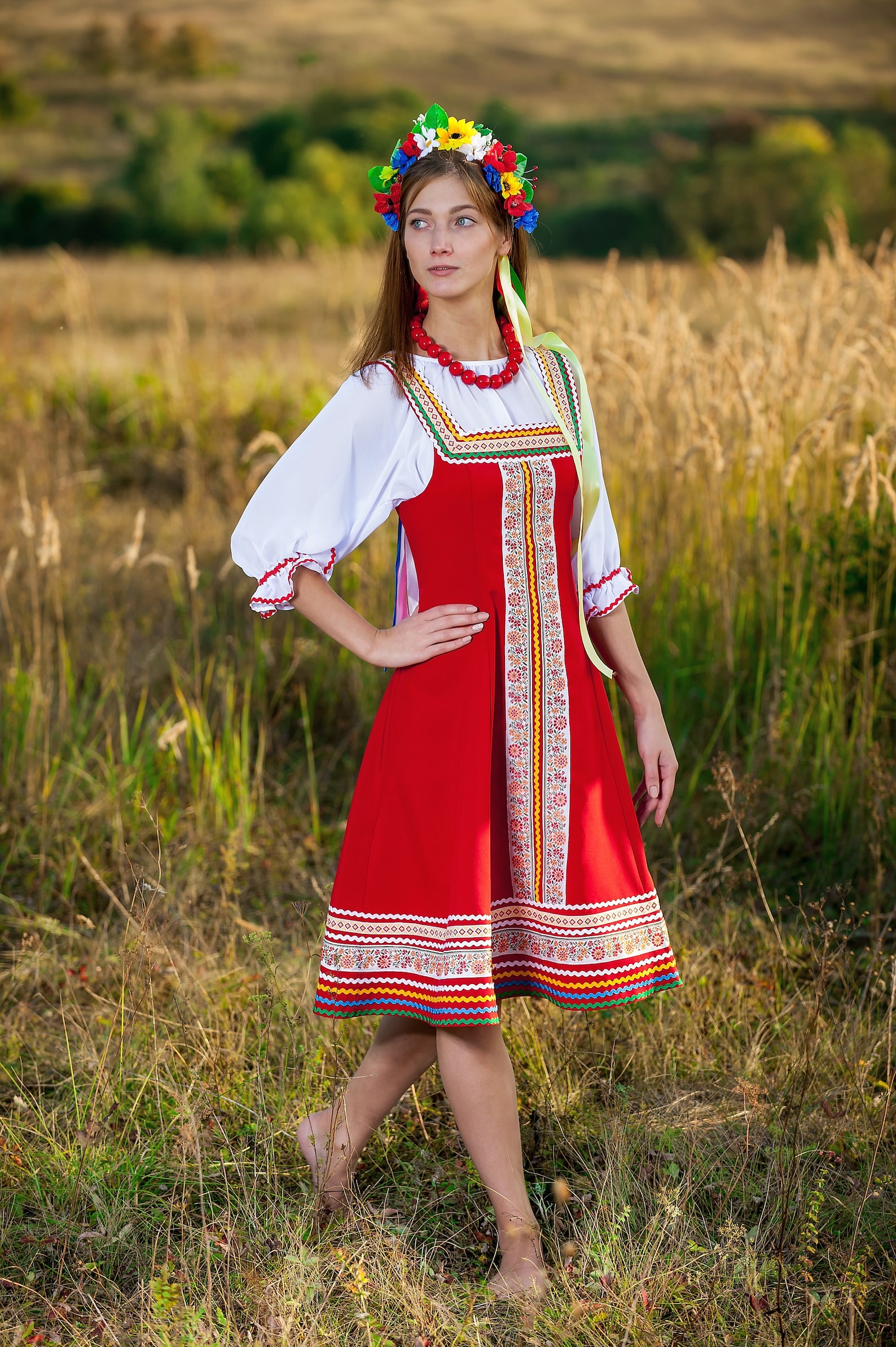 Russische rote Kleid Frau Sarafan Tanz Kostüm russische | Etsy