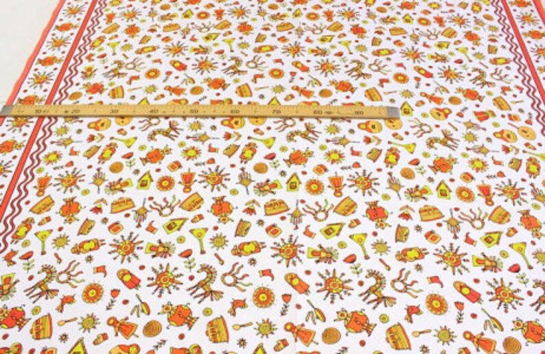 matreshka fabric linen by the yard samovar fabric funny pancake week vintage Maslenitsa fabric by the yard Funny Russian fabric by the yard