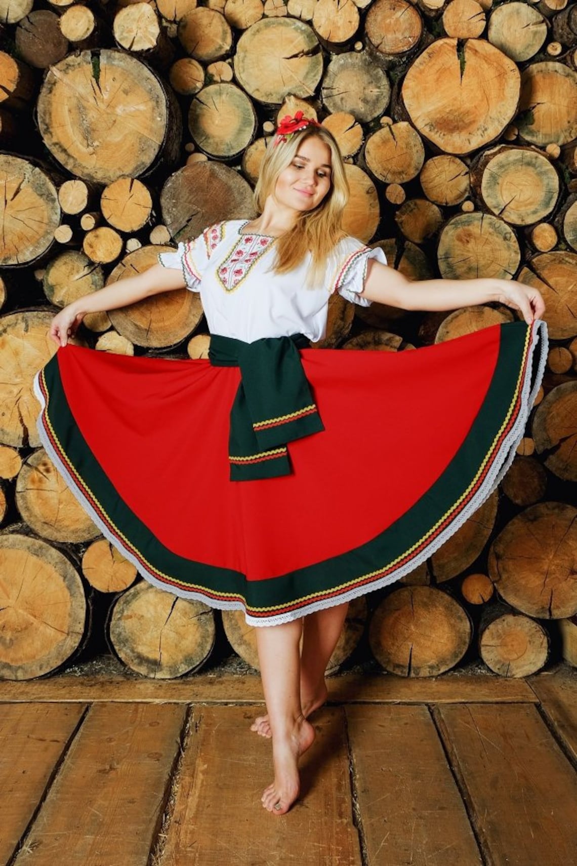 Ukrainian Red Dress Women Circle Dance Costume Russian | Etsy