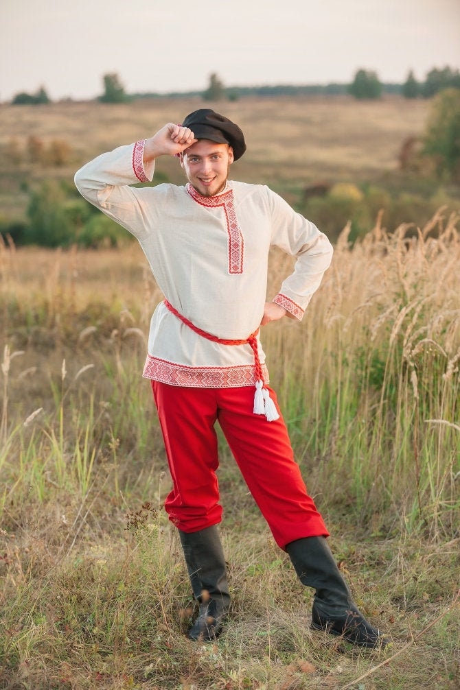 Russian folk costume men Kosovorotka Slavic clothing | Etsy