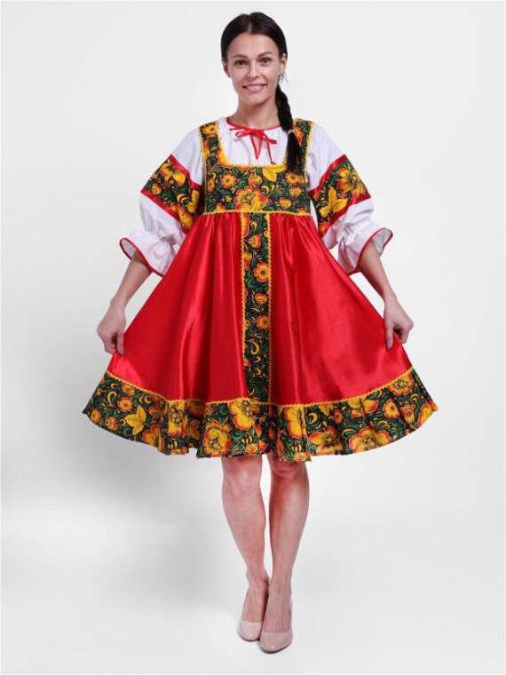 Russian dress dance women costume Khokhloma Russian clothing | Etsy