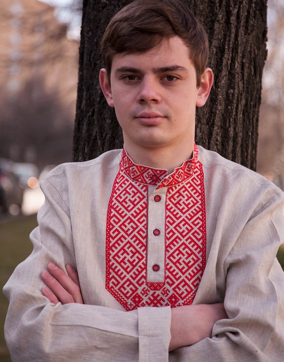 Russian shirt men traditional wear kosovorotka boho shirt ethnic folk Slavic clothing