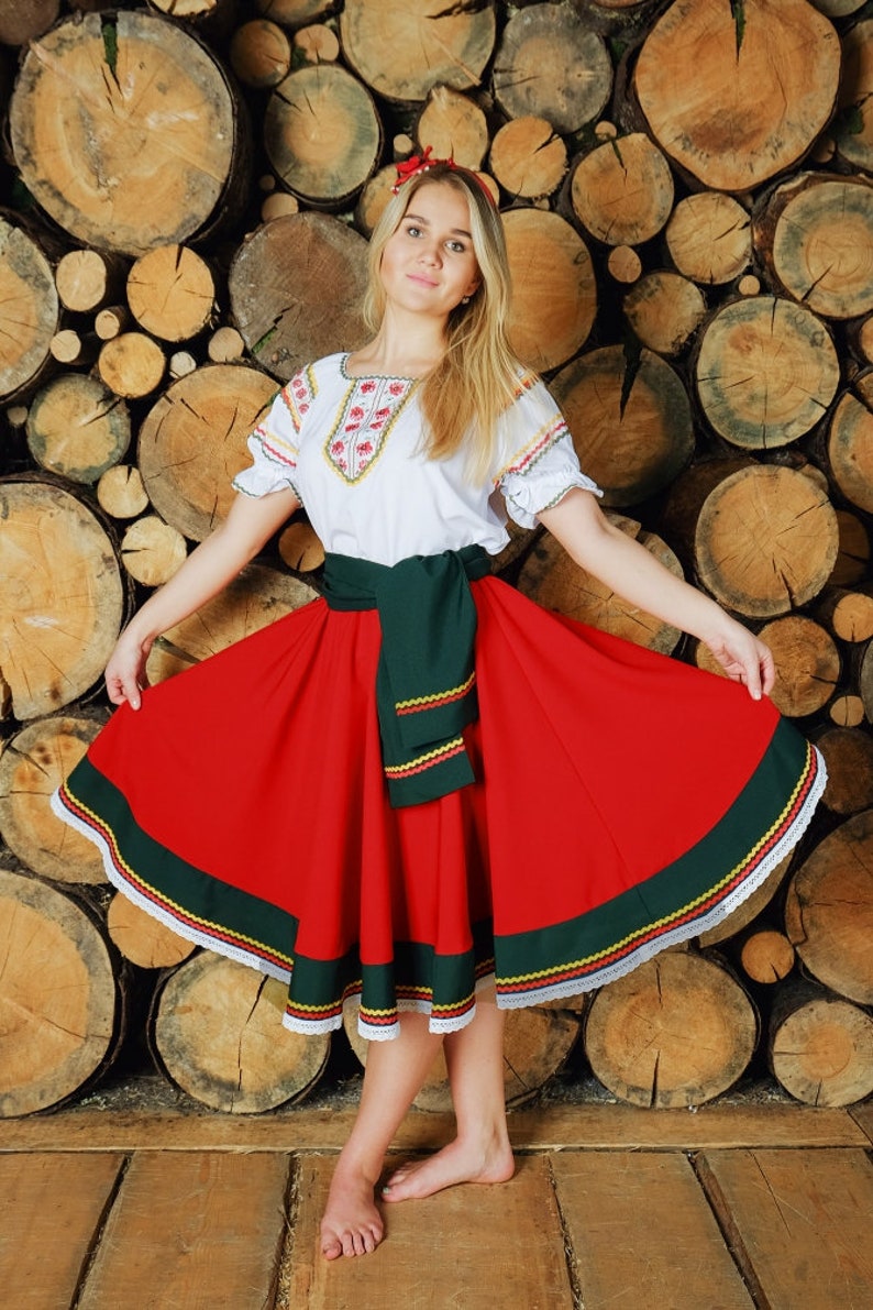 Ukrainian Red Dress Women Circle Dance Costume Russian | Etsy