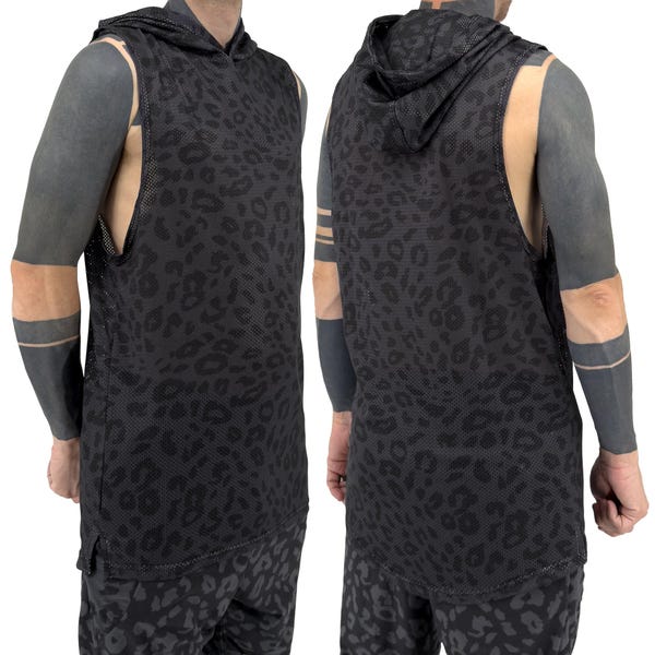 Camiseta sin mangas con capucha de malla Midnight Cheetah