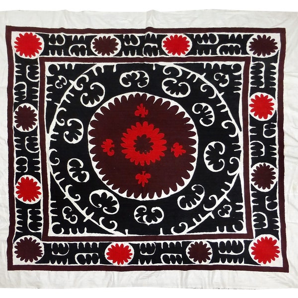 vintage 1950' bold abstract uzbek hand embroidery suzani from Samarkand #1130