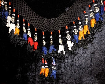 Special vintage Uzbek nomadic Lakay silk hand woven decoration pendant with tassels tribal decor for nomad yurt #296