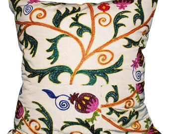 Puresilk Embroidered Pillowcase Square Soft Pillow Cover Pillowcase Vintage Cushion Cover size: Uzbek silk Handmade Cushion 45x45cm