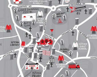 Mapa ilustrado de Hitchin Print