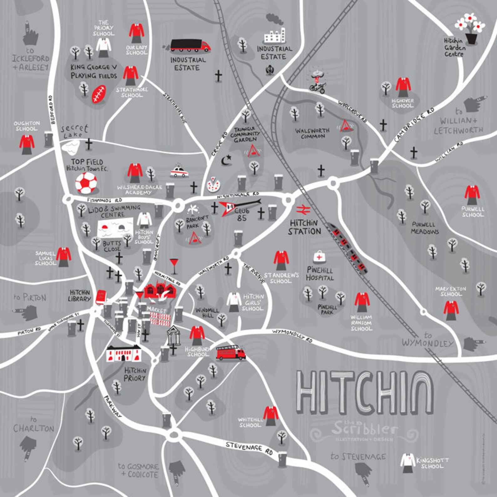 Illustrated Map of Hitchin Print Etsy UK