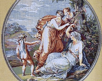 Tapisserie Murale Française Ancienne - Style Rococo Avec Chérubins - Vintage, Excellent état - 10 Pouces