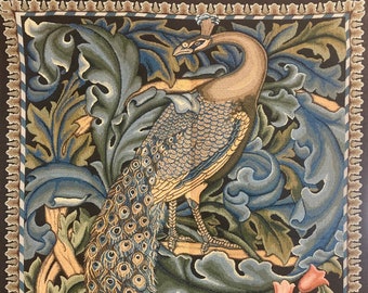 Medieval Tapestry Wall Hanging Peacock in Garden NOT PRINTED William Morris Textile Wall Art Bird Wall Tapestry Botanical Ornament 36"x28"