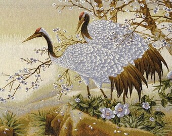 Tapiz decorativo con diseño de animales, sin impresión, para colgar en la pared, con garzas, pareja de pájaros, paisaje, 50 x 115 cm