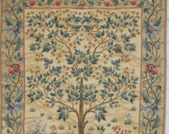 Belgian Tree of Life William Morris Beige Botanical Ornament Mille Fleur Medieval Wall Tapestry Classic Home Decor Idea Wallhanging 39"x56"